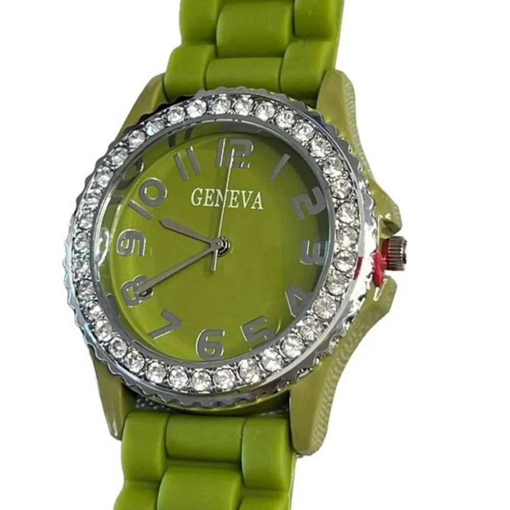 GENEVA 5573 Women's Watch Green Silicone Band Arabic Numerals Round Face 9‎ in
